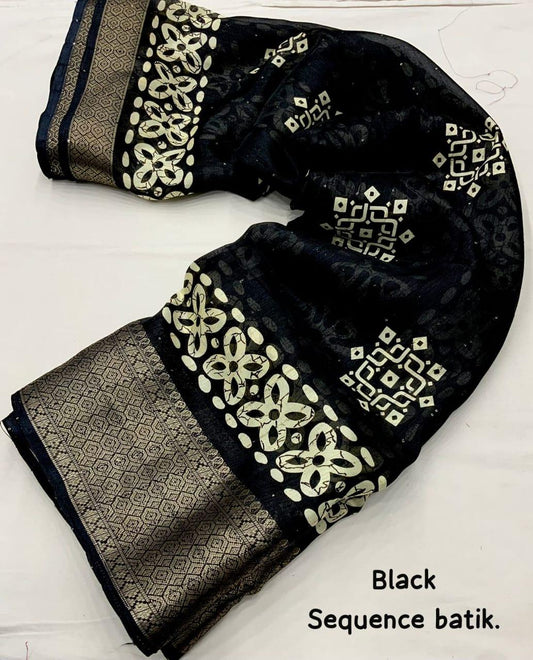 COTTON CRAPE SAREE WITH SEQUENCE WORK - Swaraas