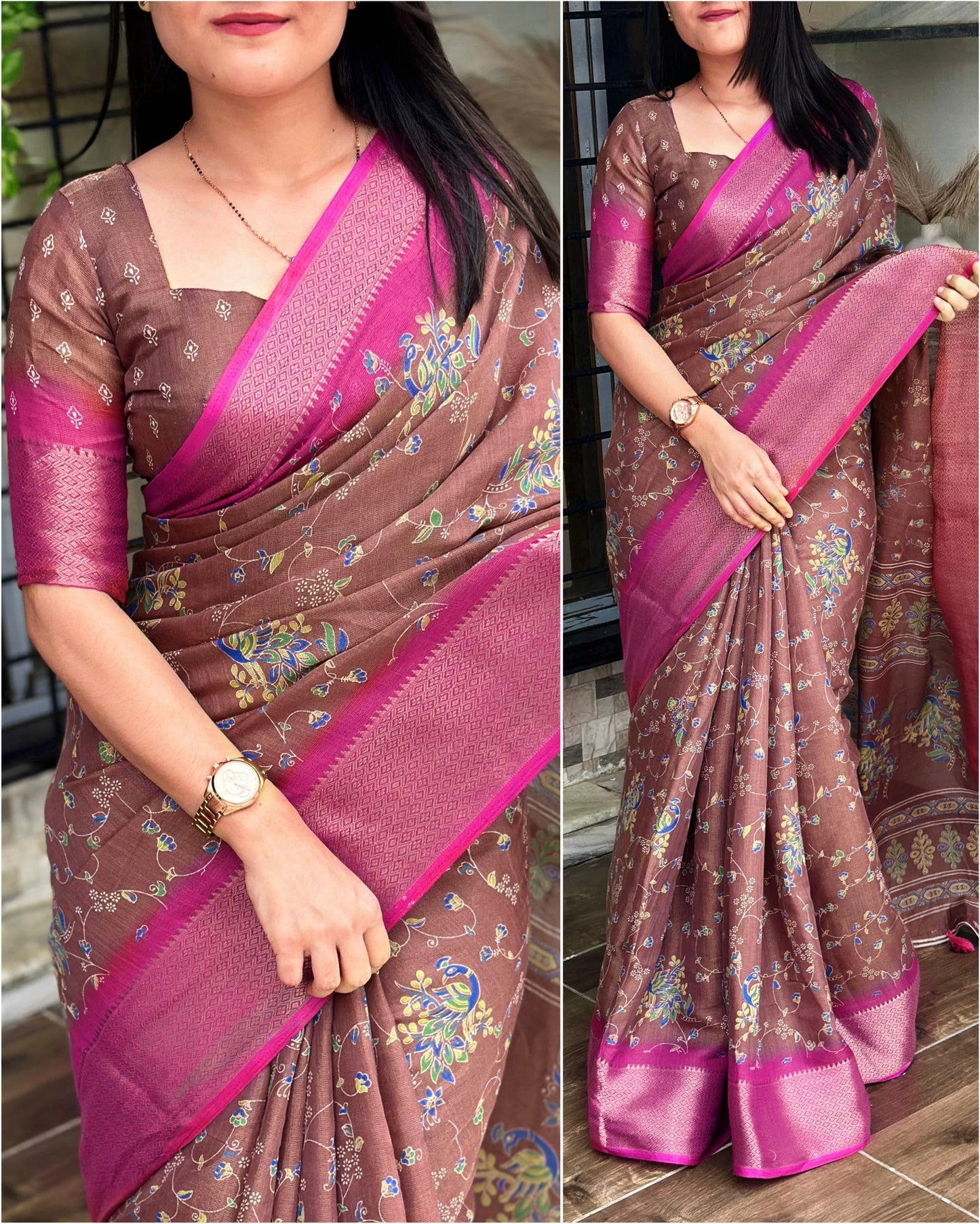 Designer padding printed saree with zari weaving in full saree and zari border & tussels in pallu