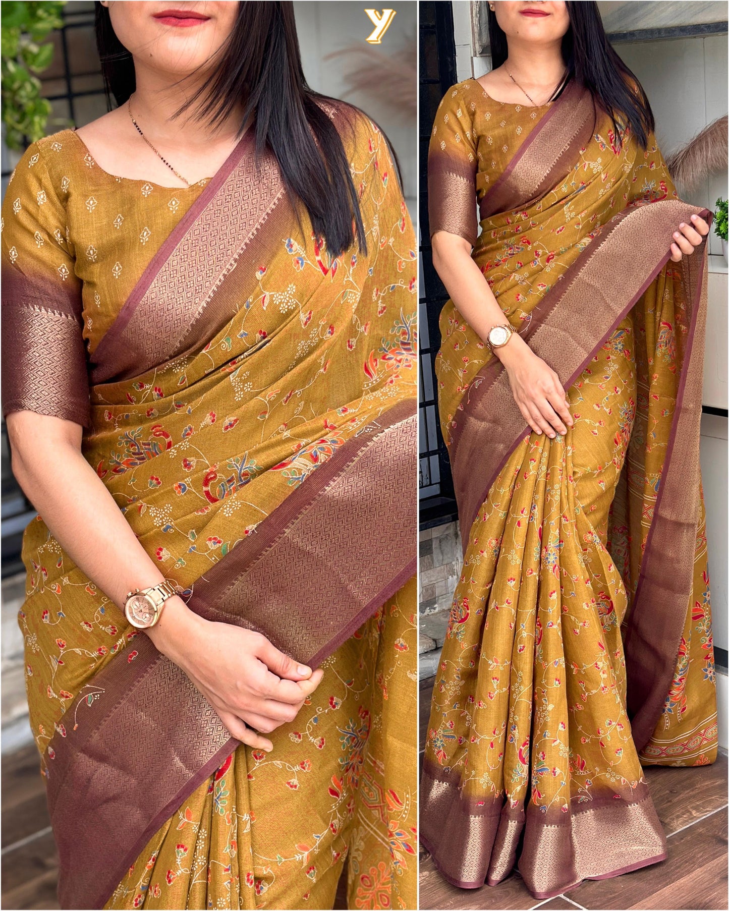 Designer padding printed saree with zari weaving in full saree and zari border & tussels in pallu