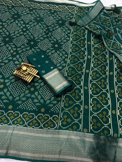 printed muslin cotton saree with zari boder & tussles in pallu - Swaraas