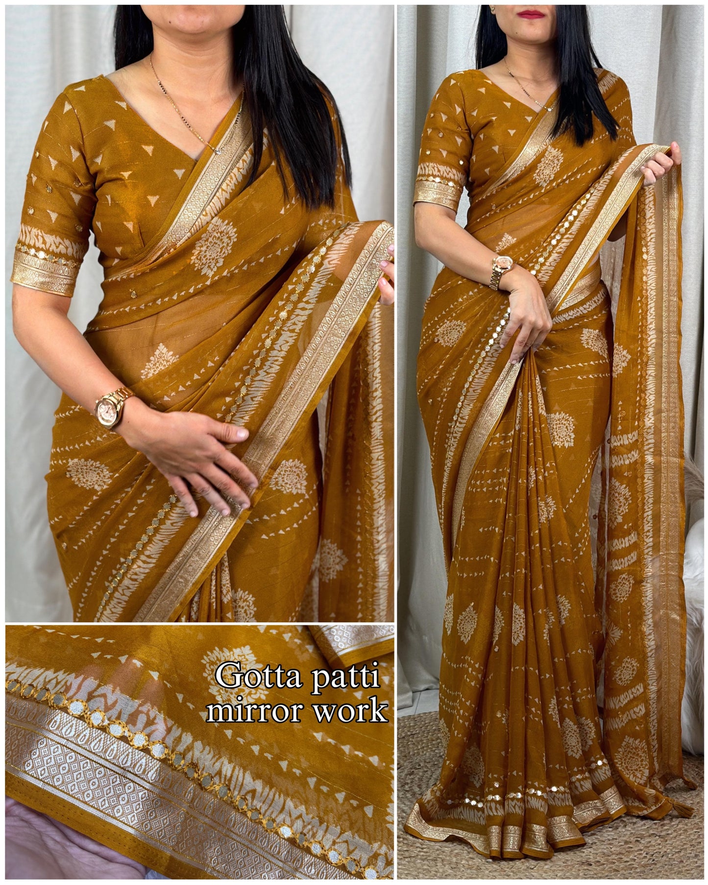 Perfect Georgette printed saree with elegance of gotta mirror work