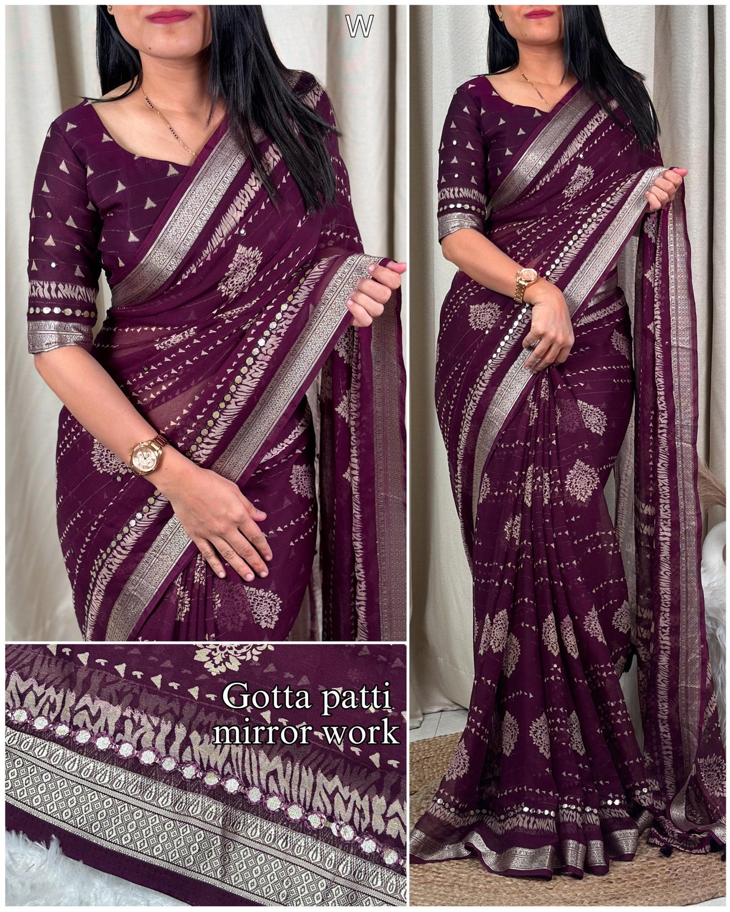 Perfect Georgette printed saree with elegance of gotta mirror work