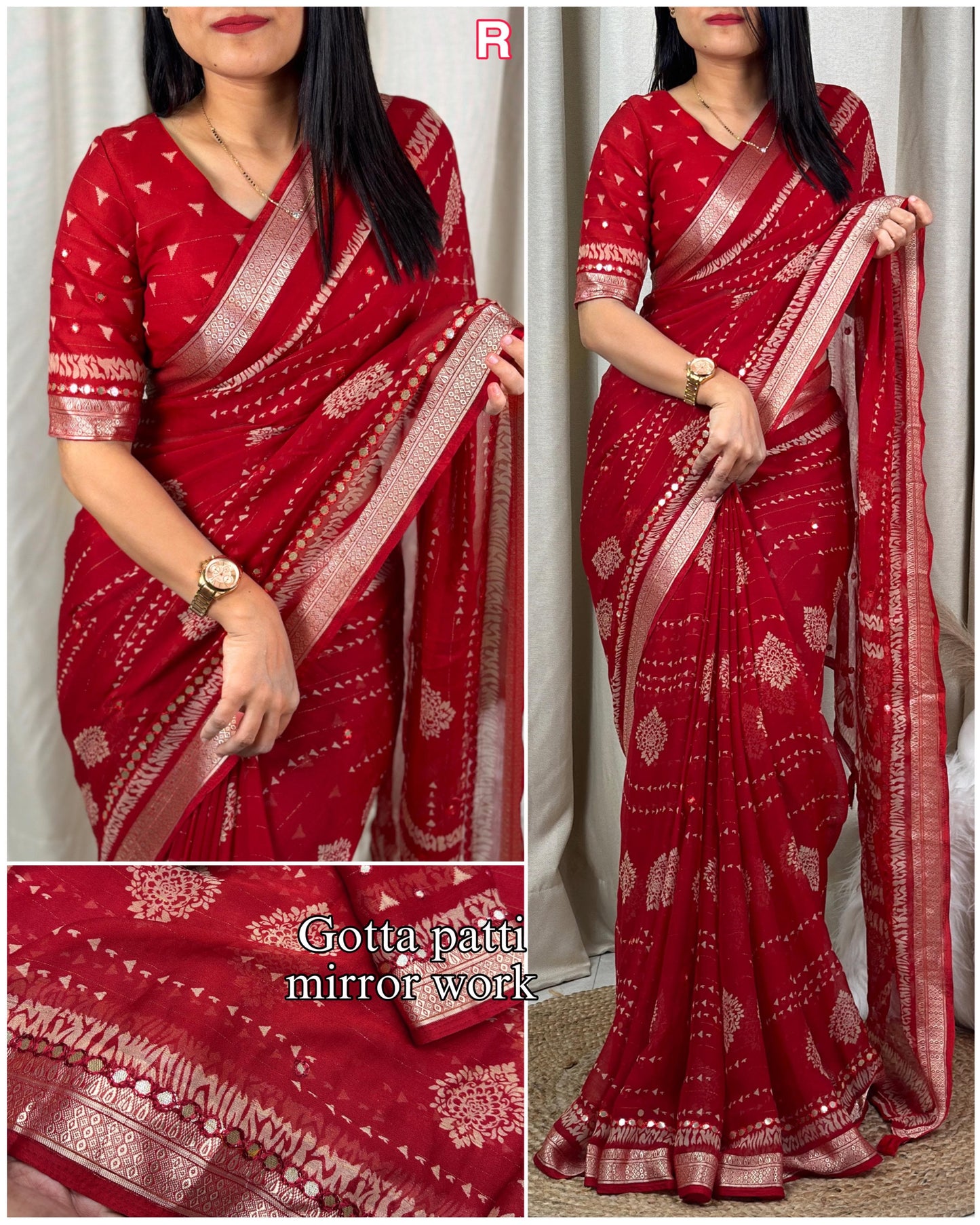 Perfect Georgette printed saree with elegance of gotta mirror work