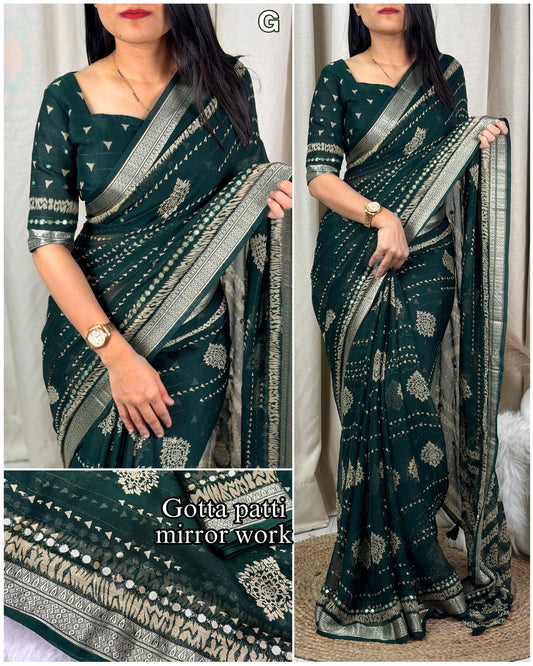 Perfect Georgette printed saree with elegance of gotta mirror work