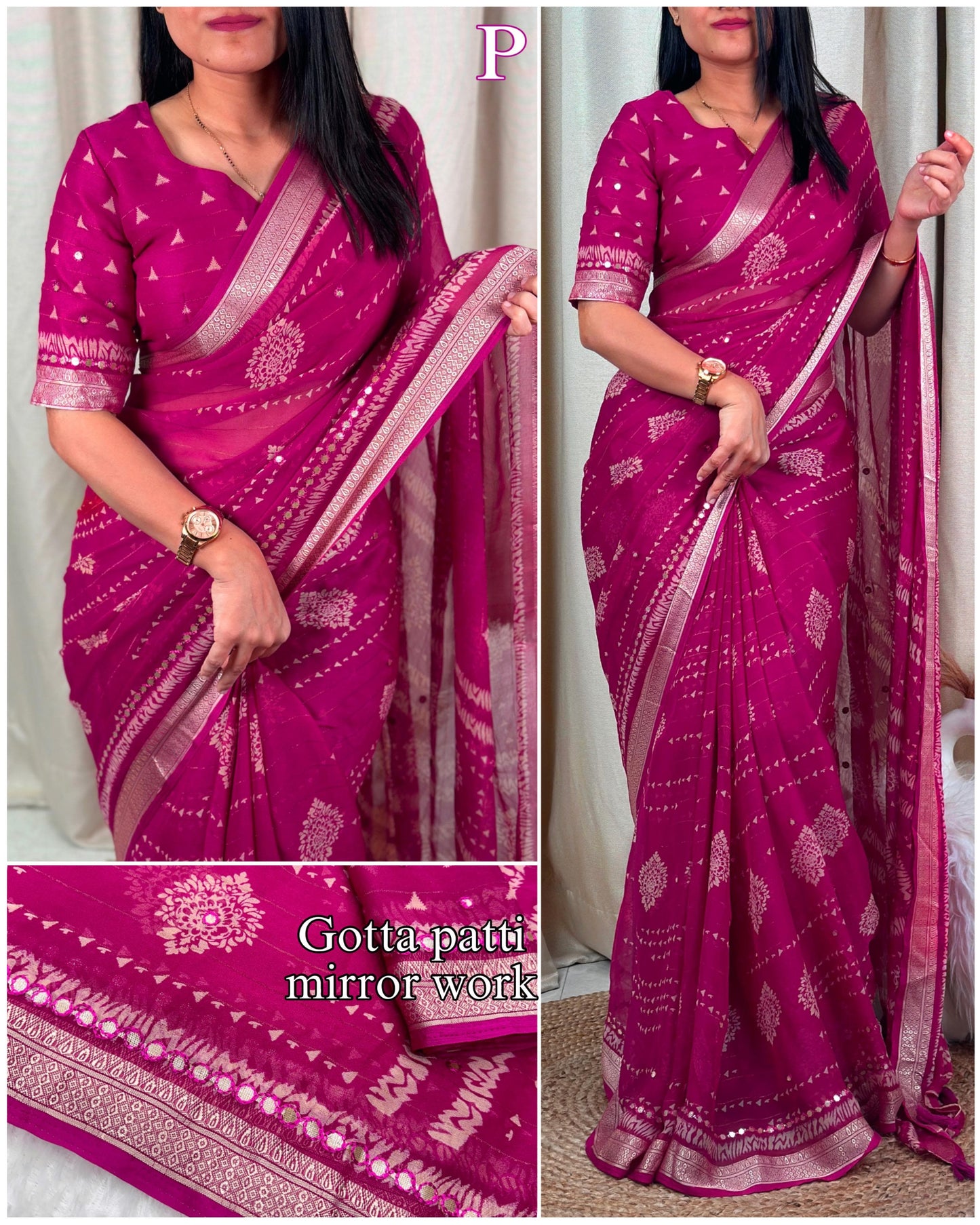 Perfect Georgette printed saree with elegance of gotta mirror work