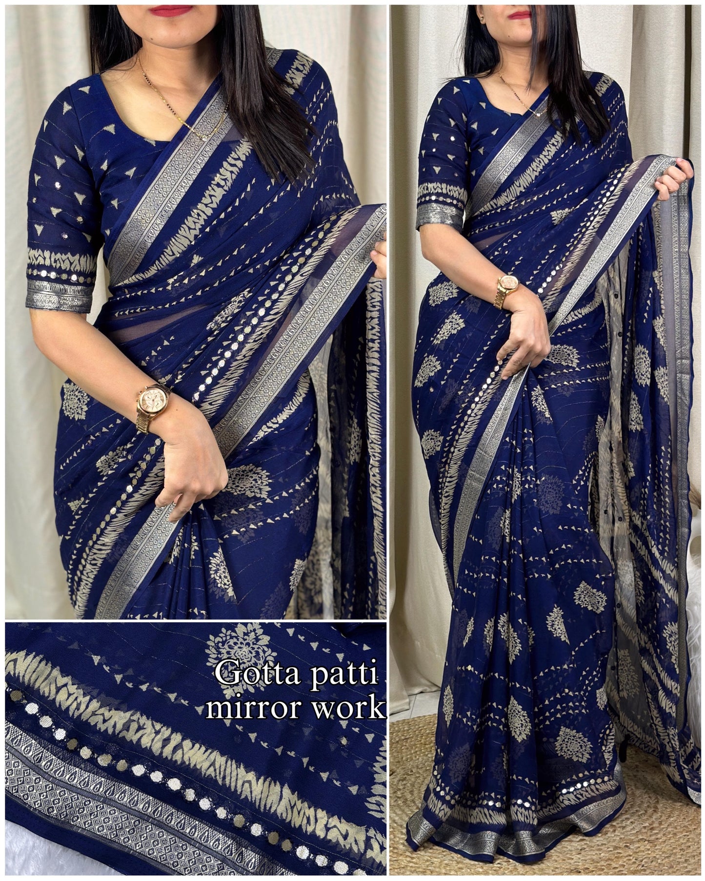 Perfect Georgette printed saree with elegance of gotta mirror work