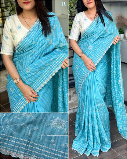 Multi thread Embroidery work in saree with sequins touch - Swaraas