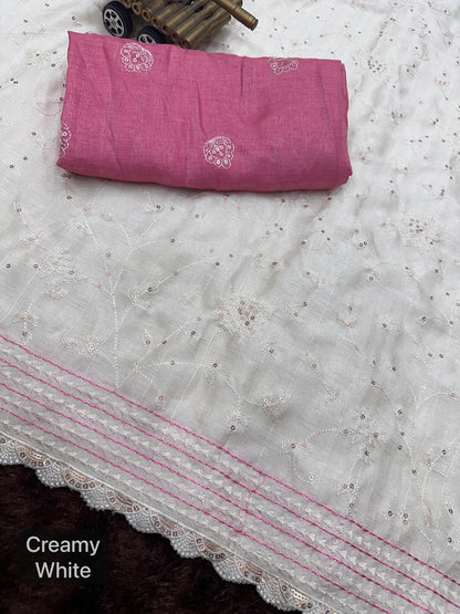 Multi thread Embroidery work in saree with sequins touch - Swaraas