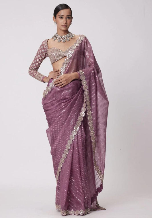 Beautiful all over embroidery sequence georgette saree - Swaraas