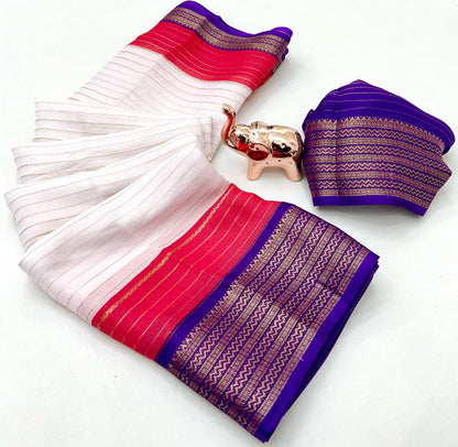 Soft Marshmallow Fabric Saree with All-Over Padded Print & Matching Blouse – Lightweight & Elegant Daily Wear | Swaraas.in