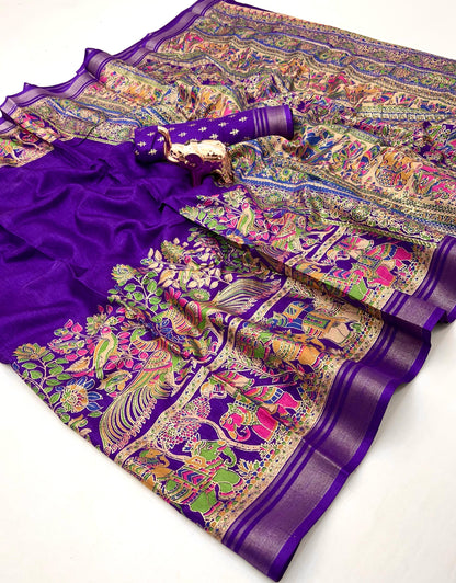 Soft Mul Dolla Saree with Elegant Foil Print & Golden Zari Pattu Border – Festive Ready Ethnic Wear | Swaraas.in