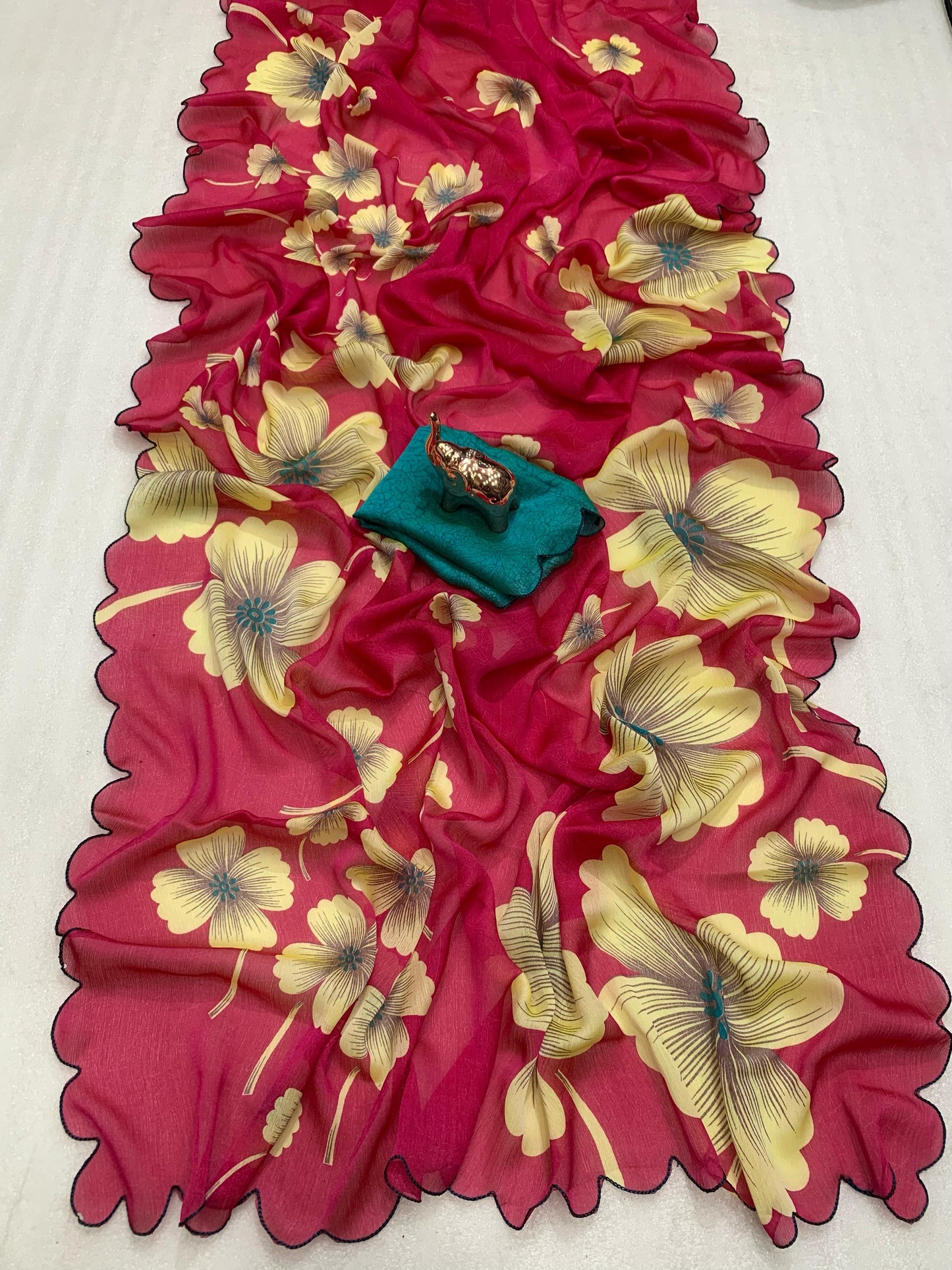 New beautiful summer floral saree with mina color cutwork bollywood saree Saree comes beautiful blooming colour and shine