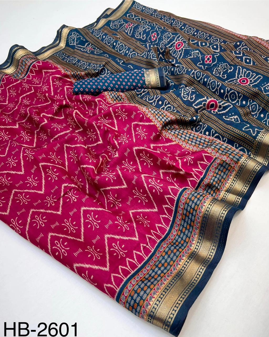 Soft Mul Cotton with Designer Patola printed & Zari border