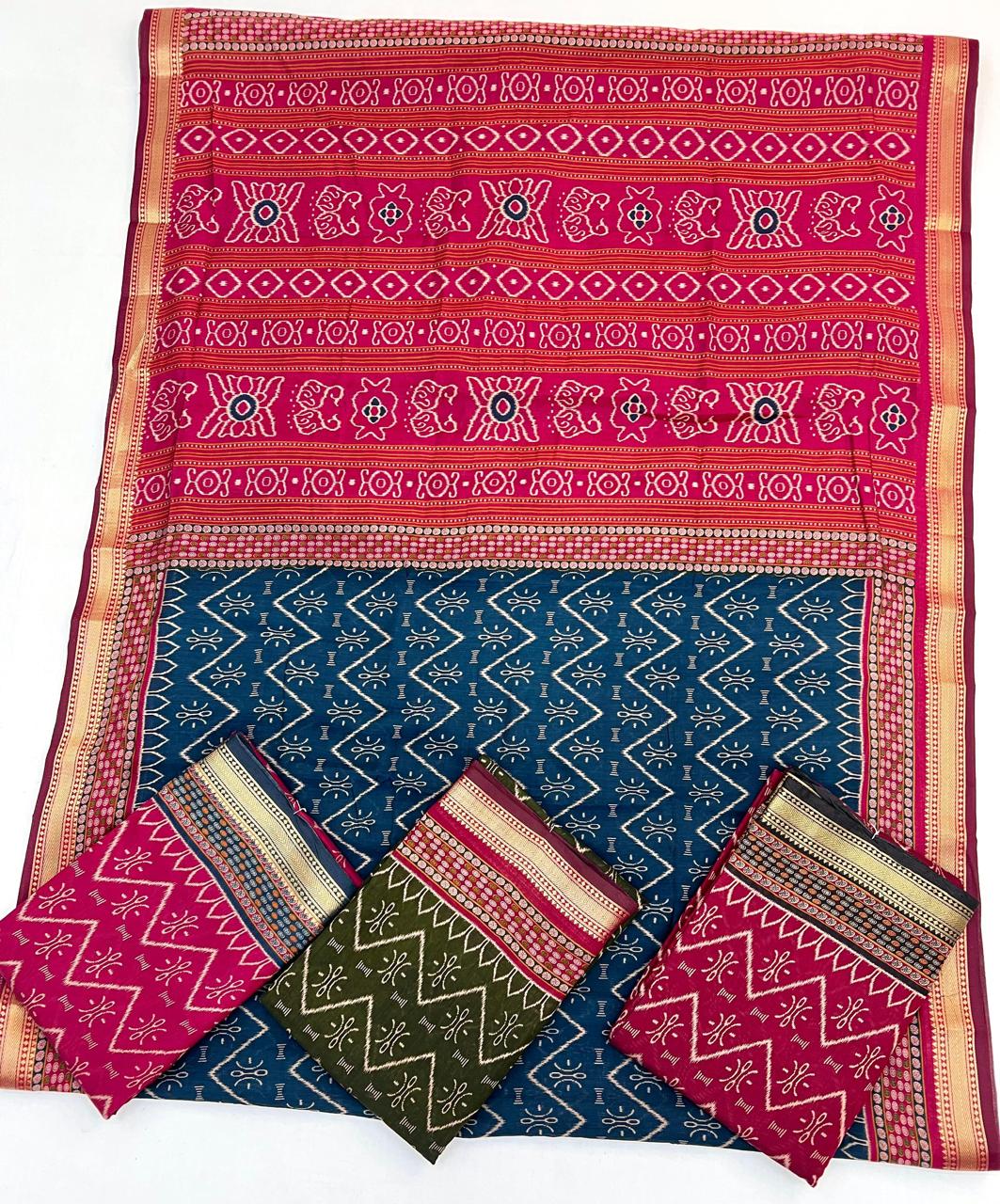 Soft Mul Cotton with Designer Patola printed & Zari border