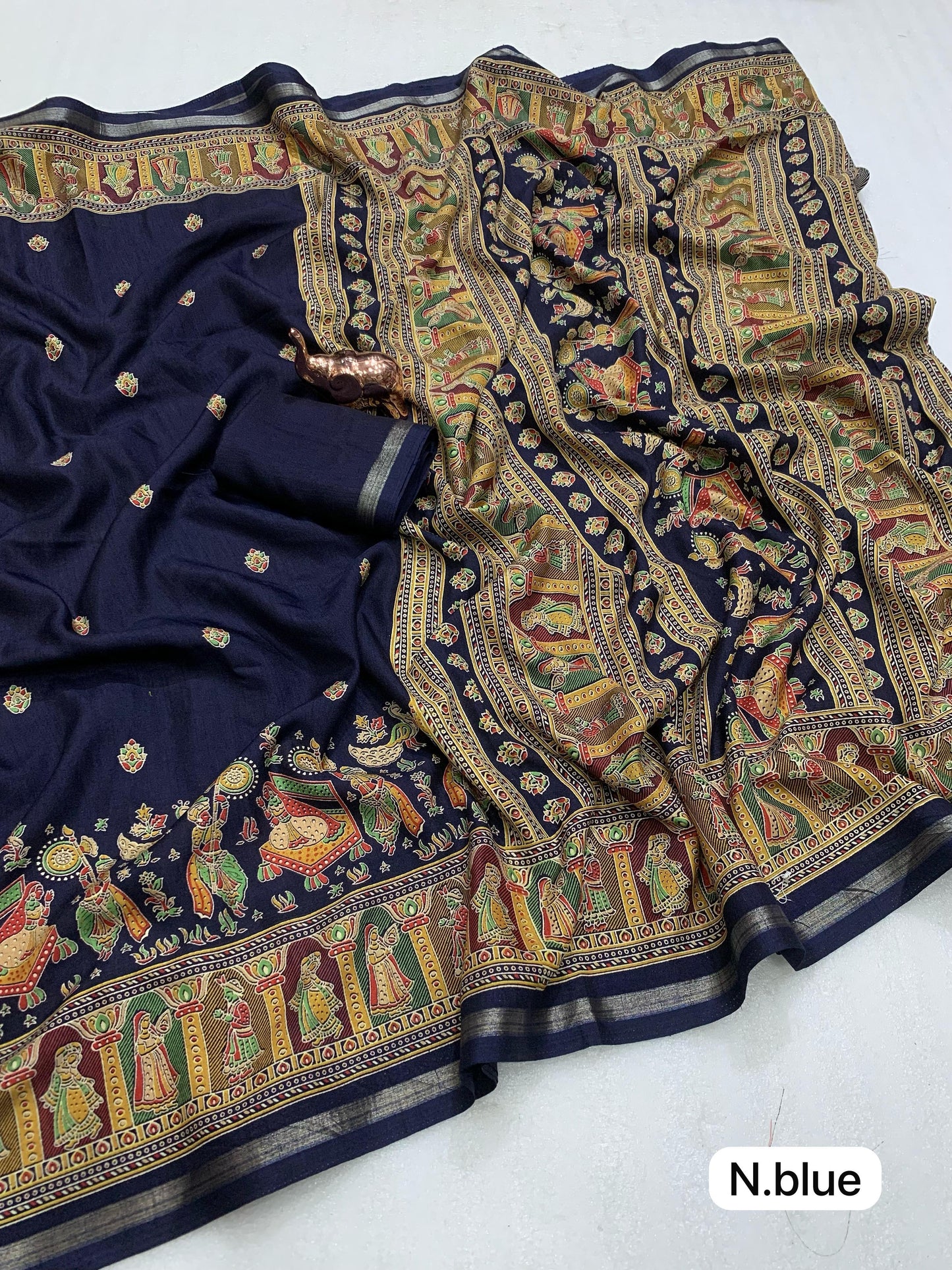 Pure soft Tusser Kashmiri printed saree with Rich Pallu & Fancy Golden Border