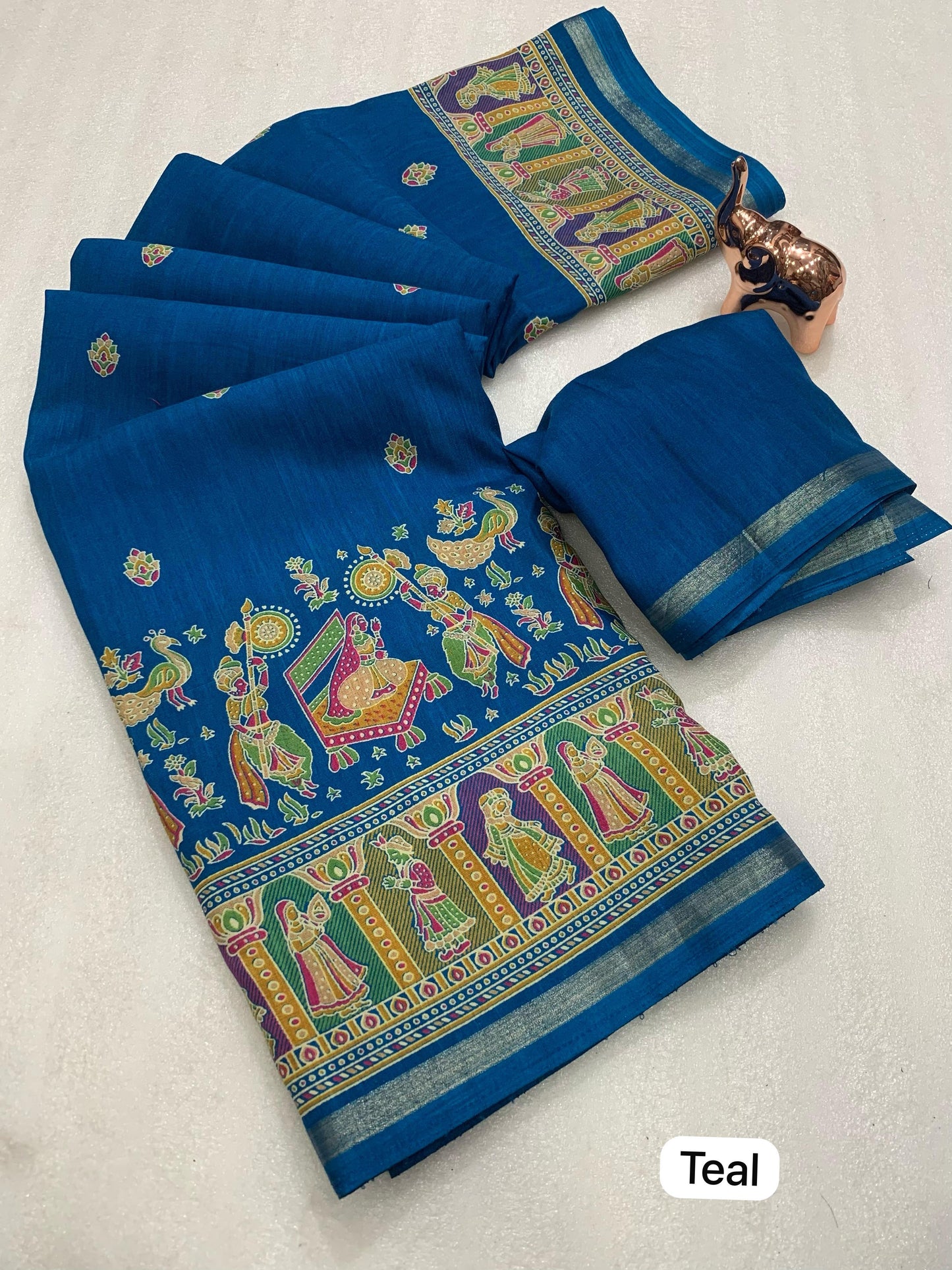Pure soft Tusser Kashmiri printed saree with Rich Pallu & Fancy Golden Border