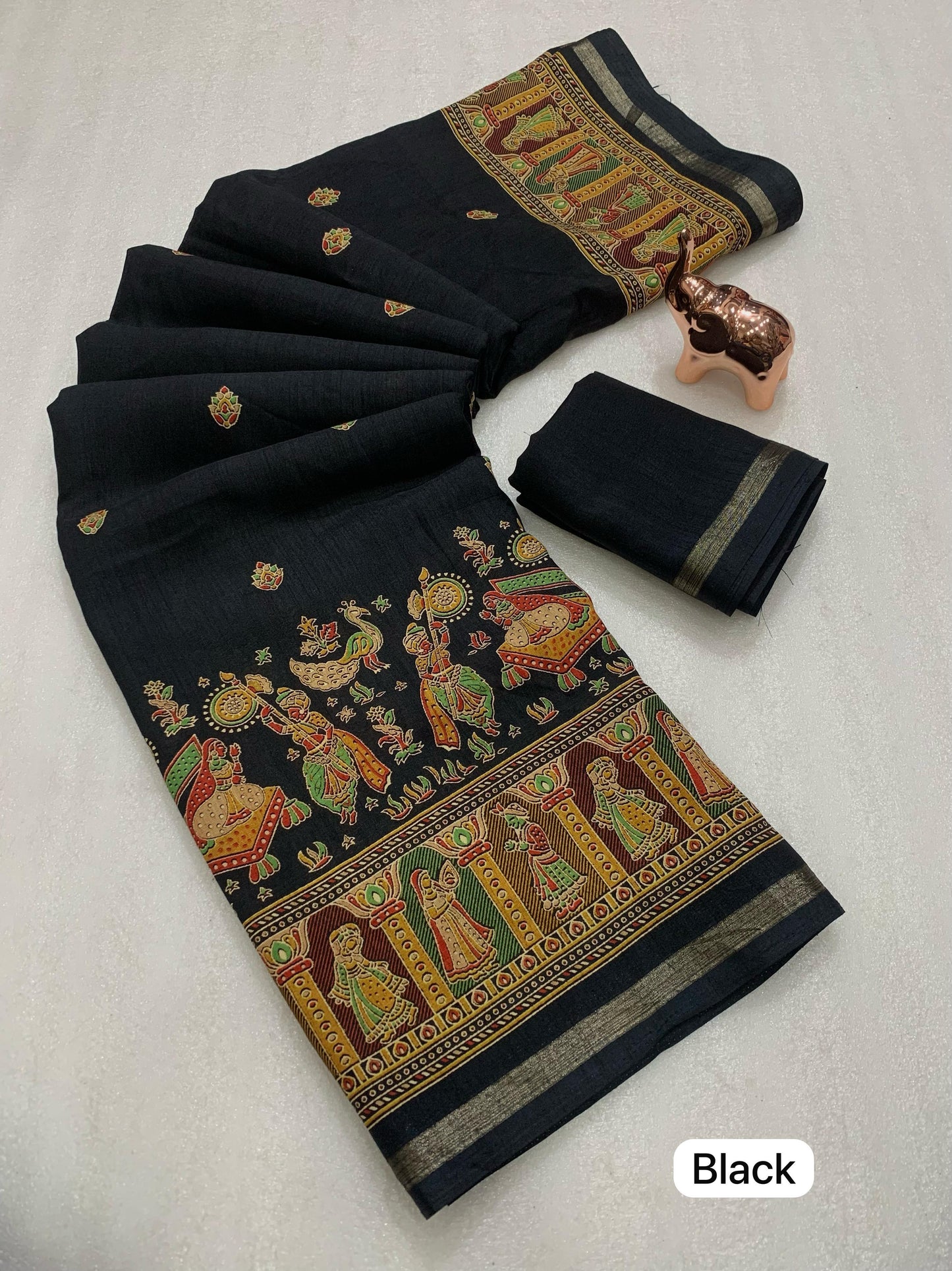 Pure soft Tusser Kashmiri printed saree with Rich Pallu & Fancy Golden Border