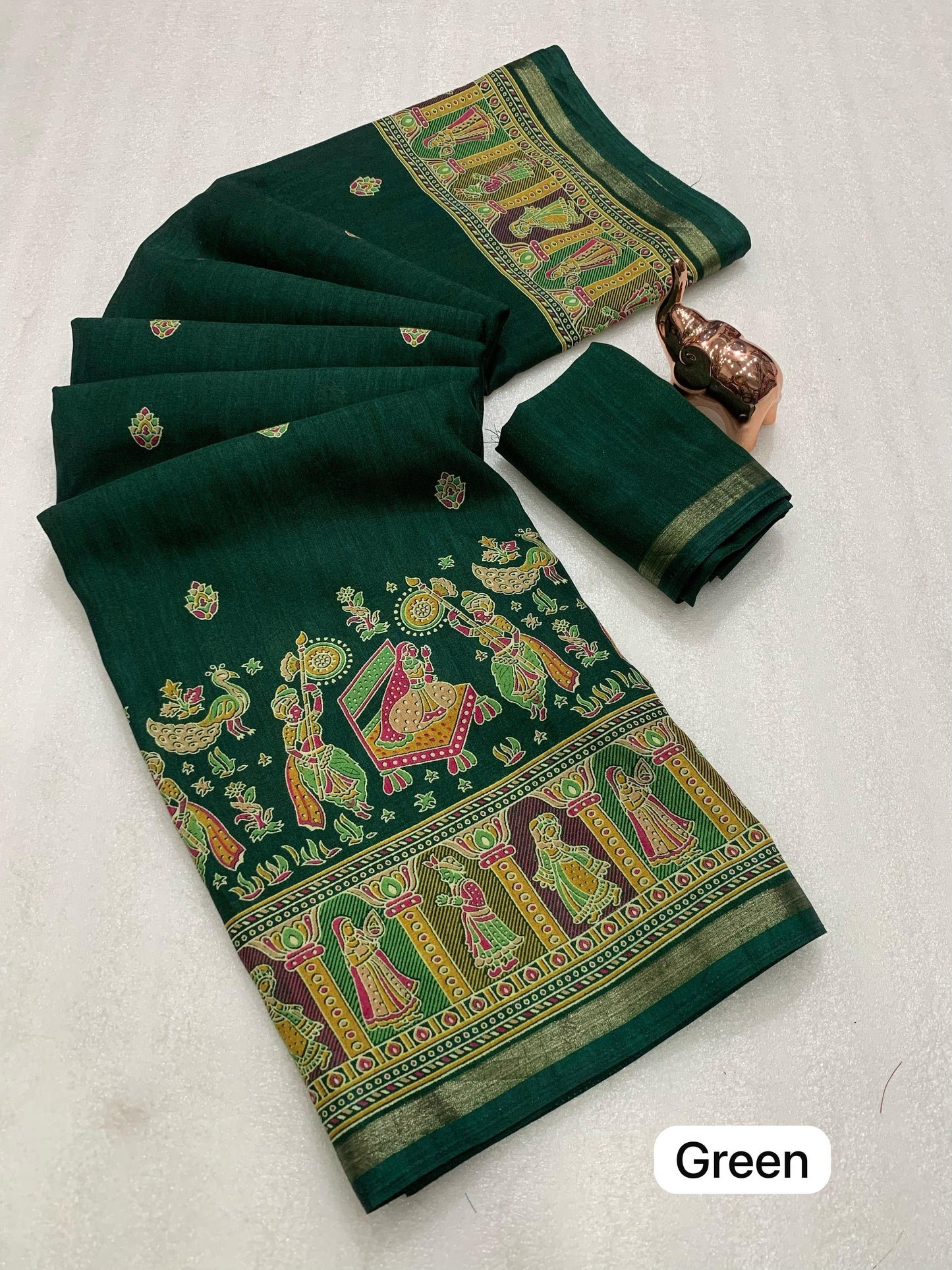 Pure soft Tusser Kashmiri printed saree with Rich Pallu & Fancy Golden Border