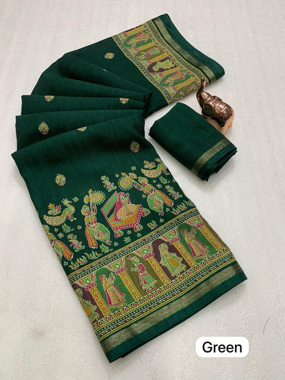 Pure Soft Tussar Silk Saree with Kashmiri Print, Rich Pallu & Fancy Golden Border – Elegant Ethnic Wear | Swaraas.in