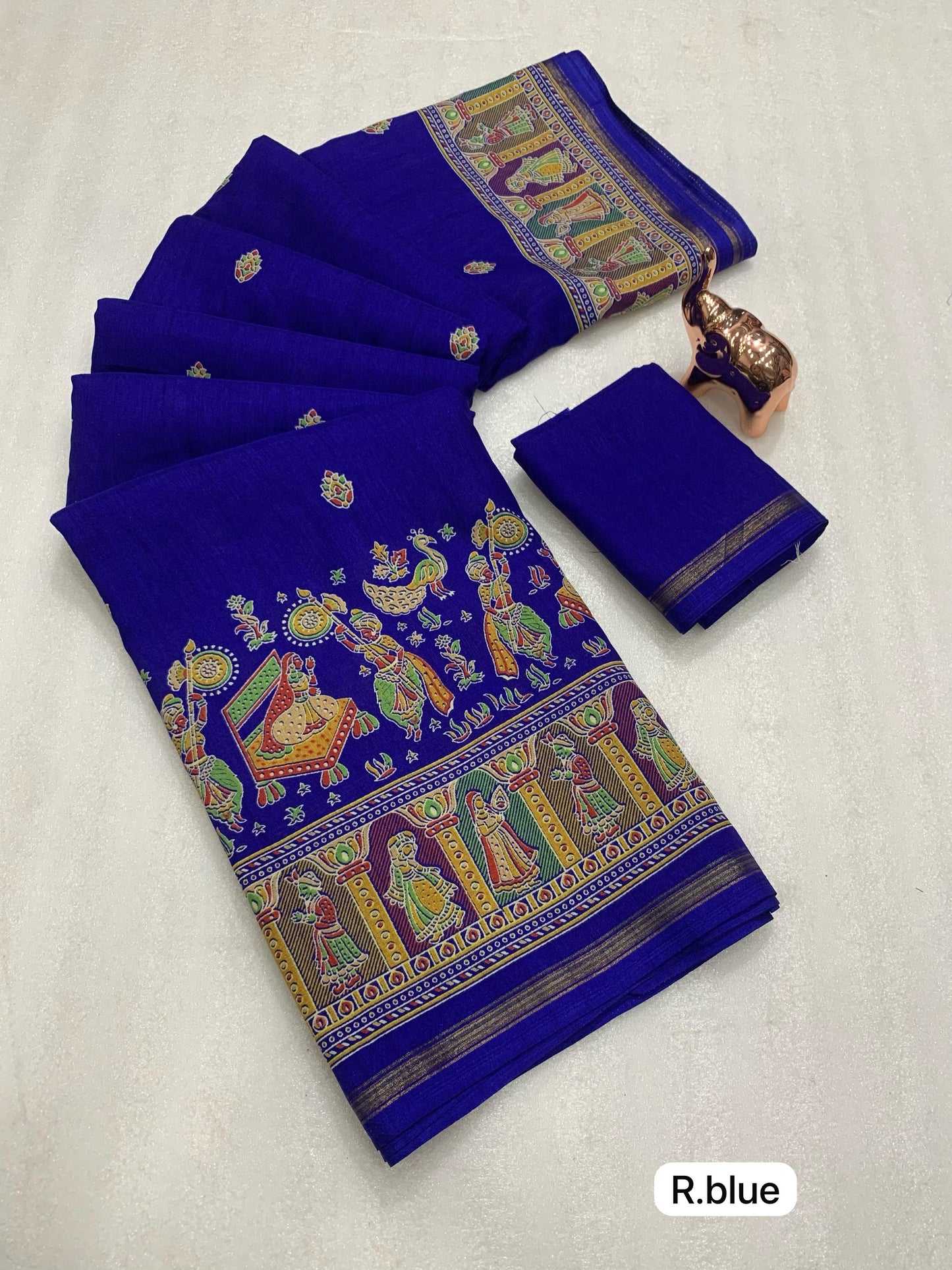Pure soft Tusser Kashmiri printed saree with Rich Pallu & Fancy Golden Border