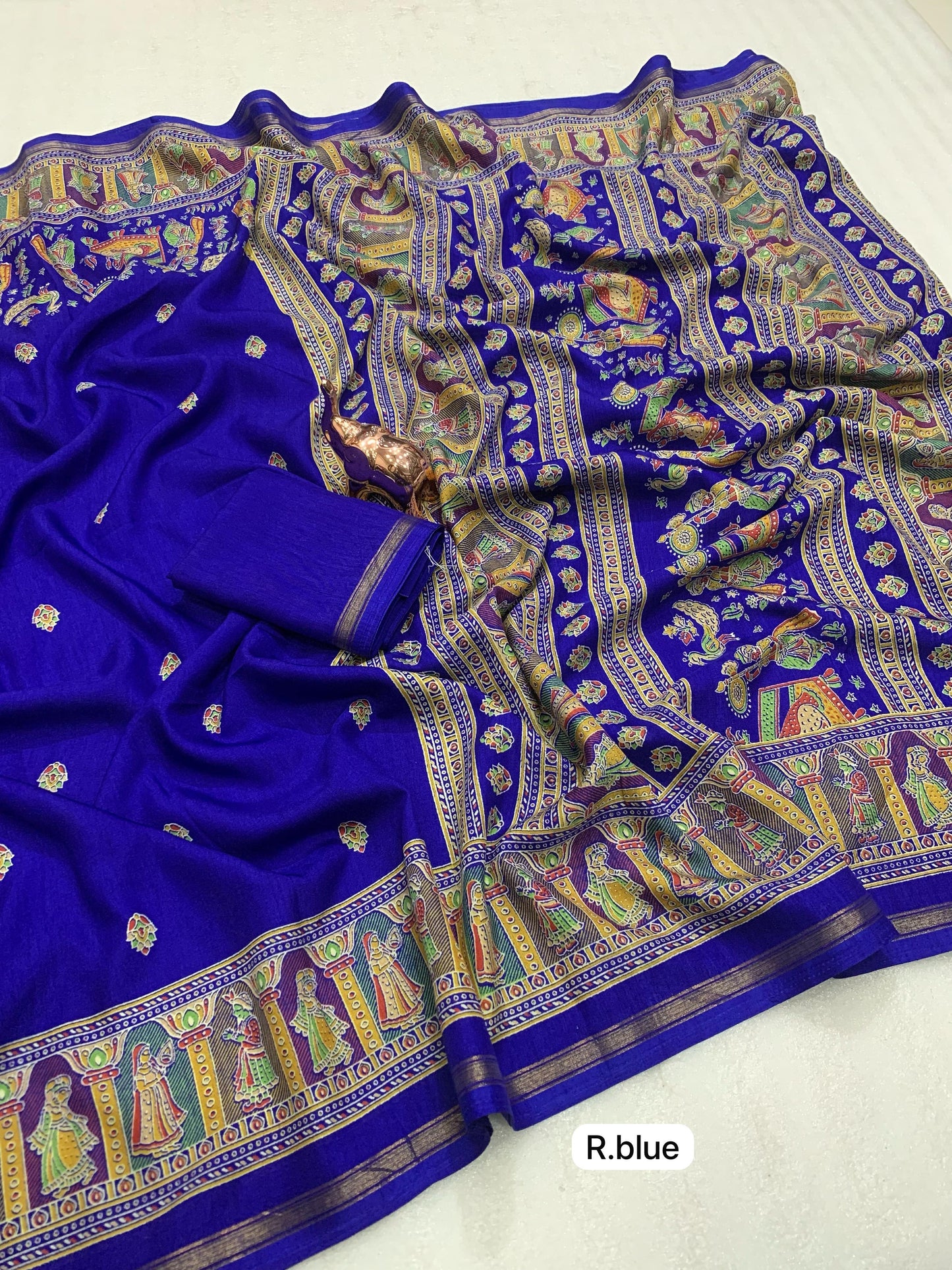 Pure soft Tusser Kashmiri printed saree with Rich Pallu & Fancy Golden Border
