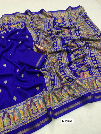 Pure Soft Tussar Silk Saree with Kashmiri Print, Rich Pallu & Fancy Golden Border – Elegant Ethnic Wear | Swaraas.in