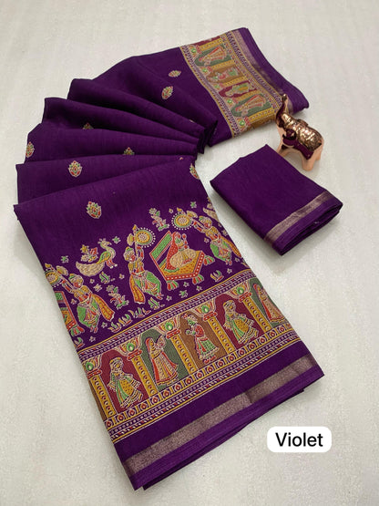 Pure Soft Tussar Silk Saree with Kashmiri Print, Rich Pallu & Fancy Golden Border – Elegant Ethnic Wear | Swaraas.in