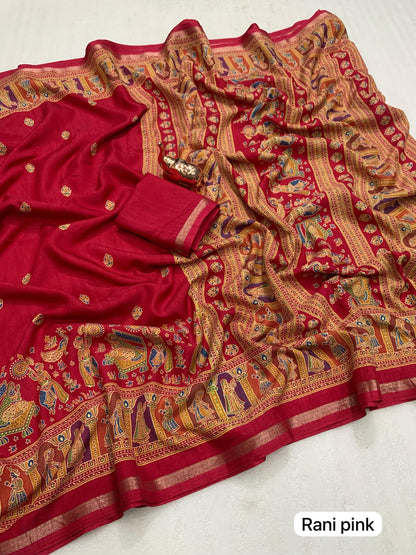 Pure Soft Tussar Silk Saree with Kashmiri Print, Rich Pallu & Fancy Golden Border – Elegant Ethnic Wear | Swaraas.in