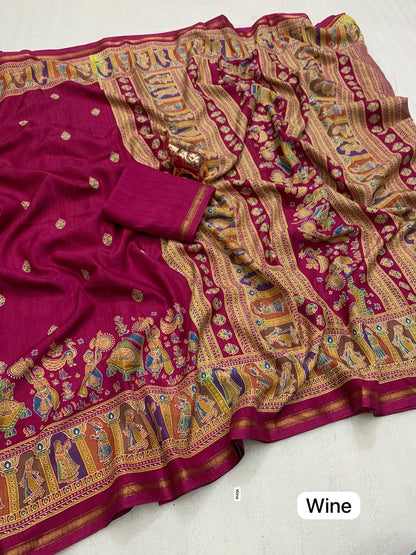 Pure Soft Tussar Silk Saree with Kashmiri Print, Rich Pallu & Fancy Golden Border – Elegant Ethnic Wear | Swaraas.in