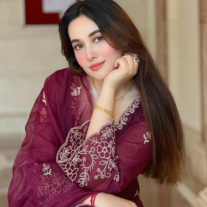 Chanderi Silk Kurti Palazzo Set with Cotton Thread Embroidery & Dupatta