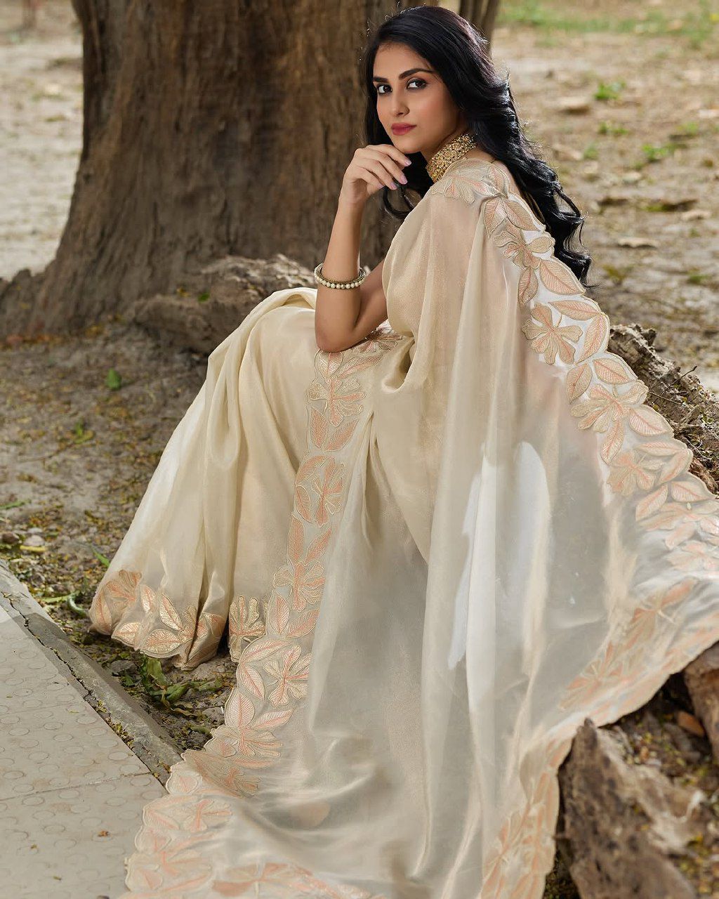 -Pure Bright orgenza silk with 3mm sequins embroidery work and  designer arco cut border