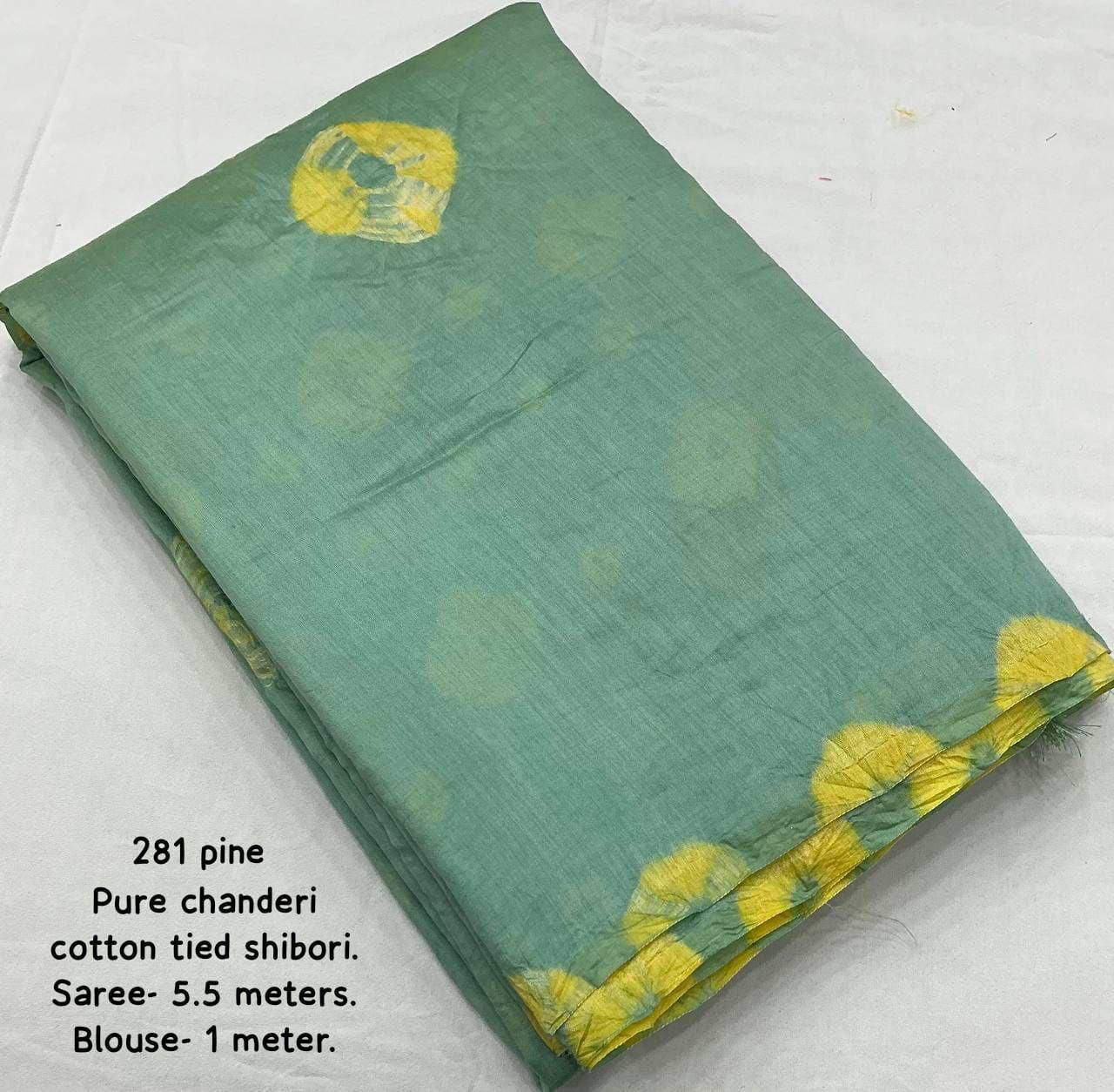 Pure Chanderi Cotton Shibori Saree with Hand-Tied Contrast Pattern & Matching Shibori Border