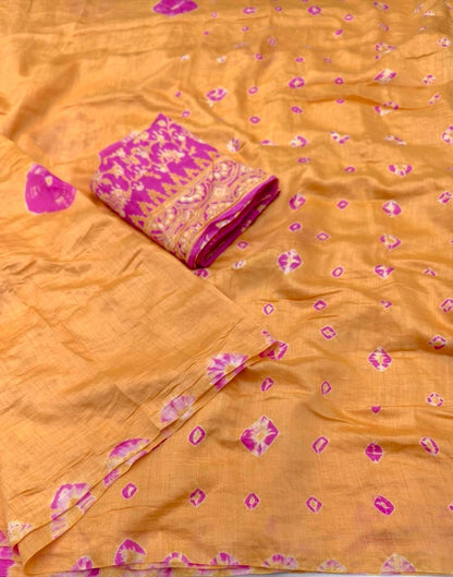 Pure Chanderi Cotton Shibori Saree with Hand-Tied Contrast Pattern & Matching Shibori Border