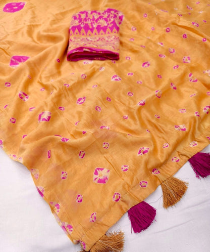 Pure Chanderi Cotton Shibori Saree with Hand-Tied Contrast Pattern & Matching Shibori Border