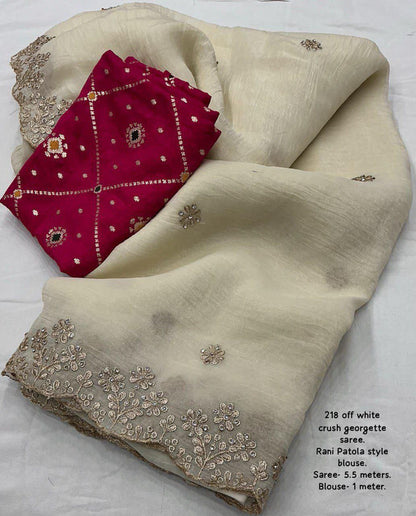 Soft Crush Saree with Zari Embroidery & Stone Work | Lightweight Party Wear Saree
