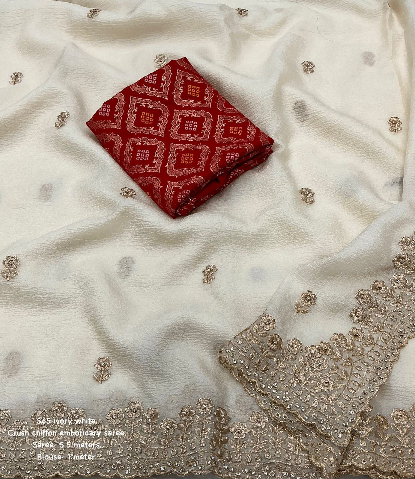Soft Crush Saree with Zari Embroidery & Stone Work | Lightweight Party Wear Saree