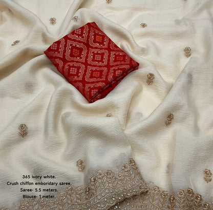 Soft Crush Saree with Zari Embroidery & Stone Work | Lightweight Party Wear Saree