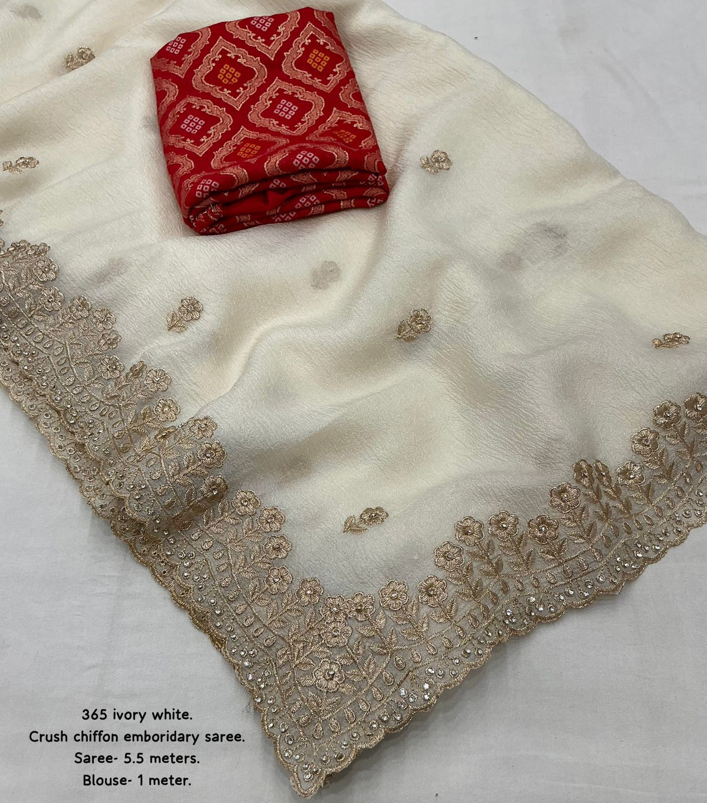 Soft Crush Saree with Zari Embroidery & Stone Work | Lightweight Party Wear Saree