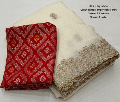 Soft Crush Saree with Zari Embroidery & Stone Work | Lightweight Party Wear Saree