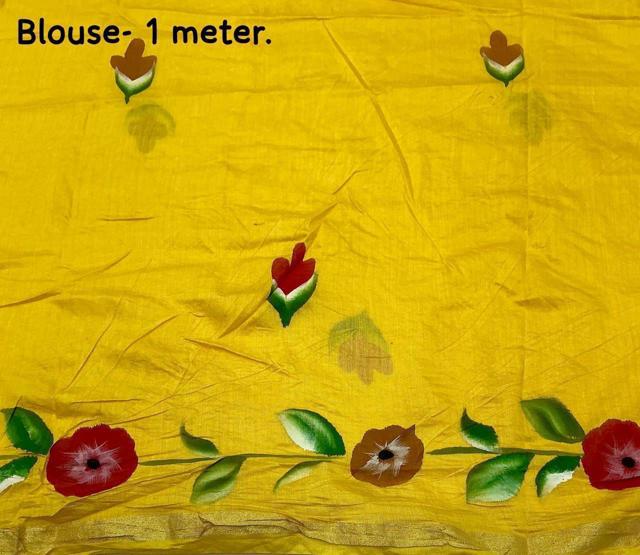 Pure Chanderi Cotton Saree with Batik Butta, Hand-Painted Pallu & Zari Woven Border