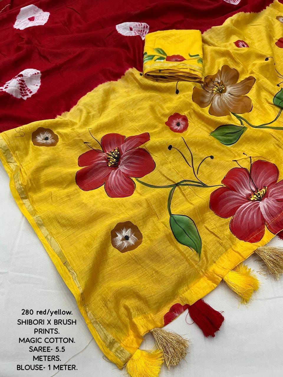 Pure Chanderi Cotton Saree with Batik Butta, Hand-Painted Pallu & Zari Woven Border