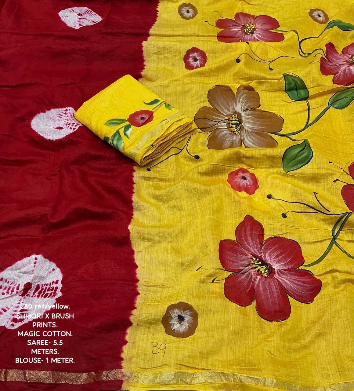 Pure Chanderi Cotton Saree with Batik Butta, Hand-Painted Pallu & Zari Woven Border