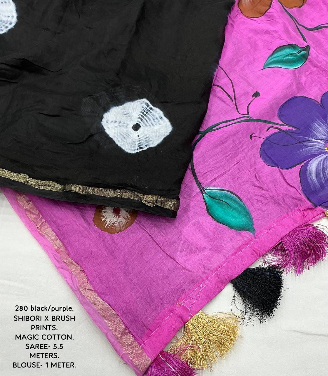 Pure Chanderi Cotton Saree with Batik Butta, Hand-Painted Pallu & Zari Woven Border