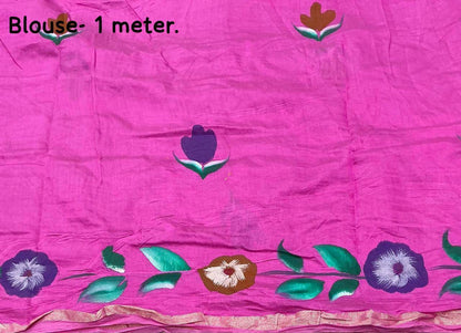 Pure Chanderi Cotton Saree with Batik Butta, Hand-Painted Pallu & Zari Woven Border