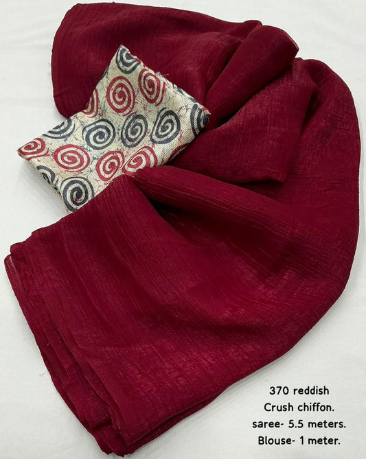 Solid Crush Chiffon Saree with Printed Crepe Silk Blouse – Lightweight & Elegant Drapes | Swaraas.in