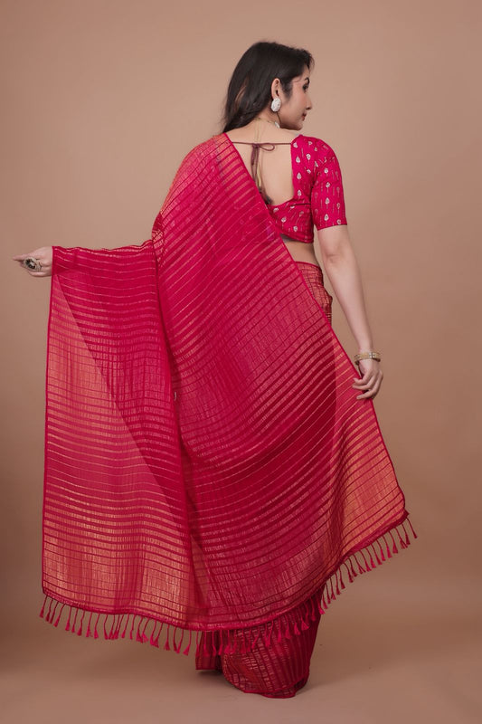 Zebra Leheriya Soft Georgette Saree with Zari Woven Stripes & Banarasi Silk Tie-Dye Blouse | AK-453