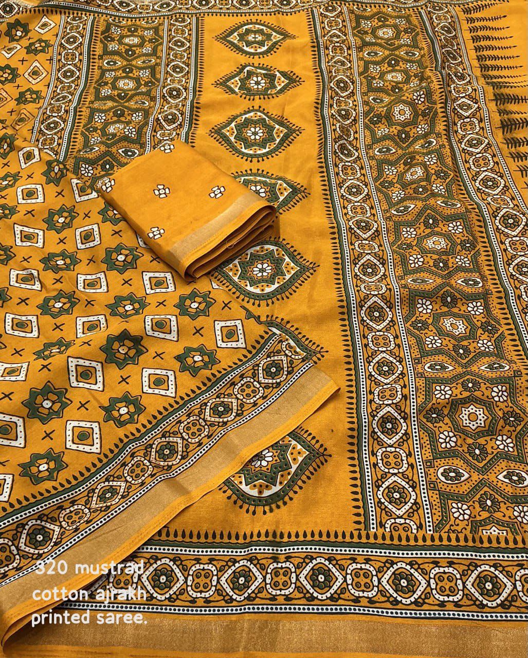 Ajrakh Print Soft Cotton-Feel Saree with blouse – 6.3 Meters