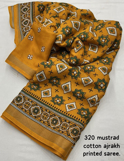 Ajrakh Print Soft Cotton-Feel Saree with blouse – 6.3 Meters