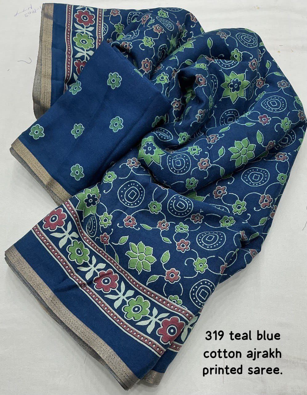 Ajrakh Print Soft Cotton-Feel Saree with blouse – 6.3 Meters