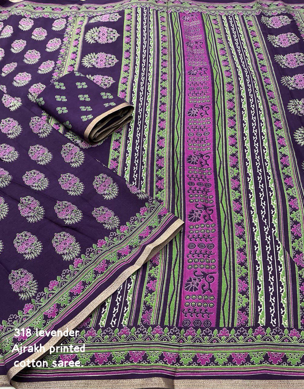 Ajrakh Print Soft Cotton-Feel Saree with blouse – 6.3 Meters